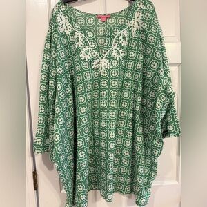 Woman Within 5x 38/40 Green And White Blouse